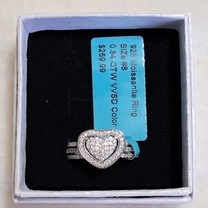 Moissanite Diamond 925 SS Size 8 Heart Ring